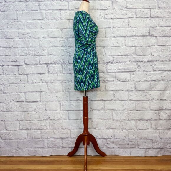 Milly Carina Blue & Green Chevron Print Sheath Dress - Picture 3 of 6